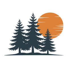 Obraz premium Pine tree forest sunset illustration Vector