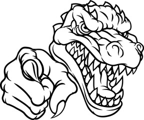 An alligator dinosaur crocodile or T Rex cartoon character mascot