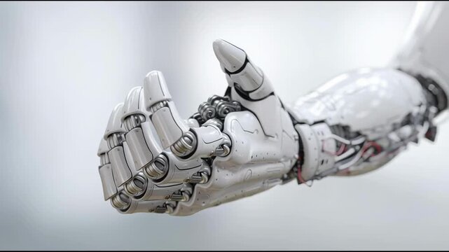 Sleek robot hand representing corporate ai automation profit roadmap and strategic direction in technological advancement. Precision AI Mechanism &ndash; Animated Video Version