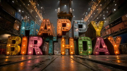 Colorful 'Happy Birthday' Letters Constructed From Cargo Containers and Glowing Lights