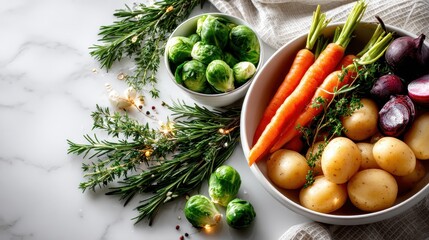 Fresh vegetables and herbs preparing for holiday meal