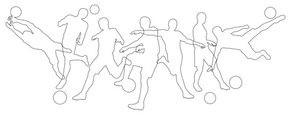 Silhouette soccer football player set. Active sports people healthy players fitness silhouettes concept.
