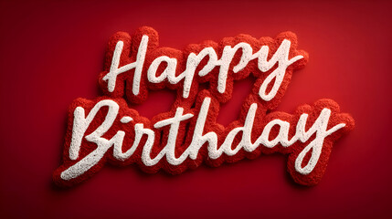 Happy Birthday Text White Lettering on Dark Red Background