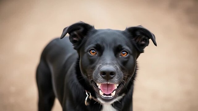 Charming Close-Up of a Happy Black Dog with Adorable Facial Expressions Portrait Footage