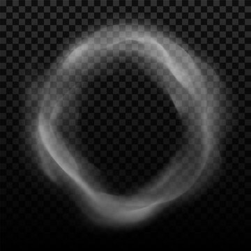 Smoke circle from white steam, vapor or mist ring flow, vector realistic overlay candle smoke effect round cloud or gaze