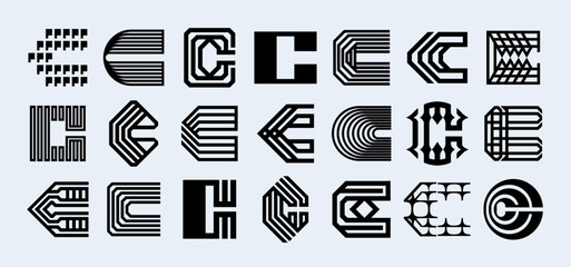 Digital technology line abstract letter C logo set