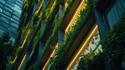 Modern building facade with vertical garden and sustainable design