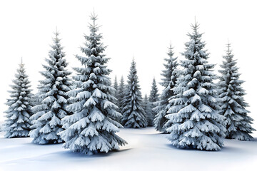 Snow Covered Evergreen Trees Winter Landscape Nature Scene isolated on white background  ,PNG.AI Generated.