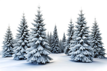 Snow Covered Evergreen Trees Winter Landscape Nature Scene isolated on white background  ,PNG.AI Generated.