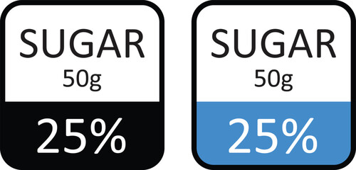 Sugar content icons 50g and 25 daily value nutrition information for food labels and health apps