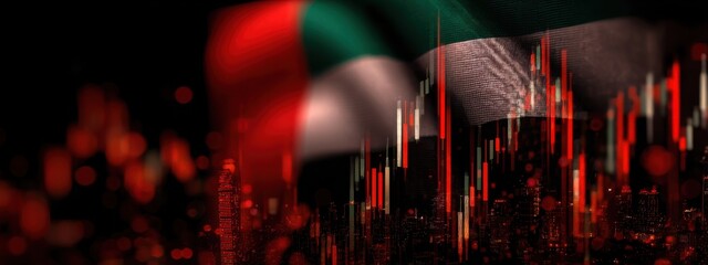 Stock market trends with Mexican flag showing overlaid data visuals in red colors symbolizing economic movements