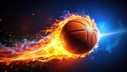 Composite image of a basketball engulfed in flames and ice on a dark background
