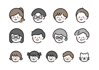 人物表情　老若男女　シンプルイラスト