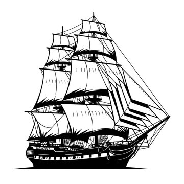 Silhouette of a majestic tall ship with full sails