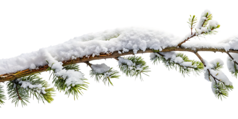 tree branch covered with snow isolated on white background ,PNG.AI Generated.