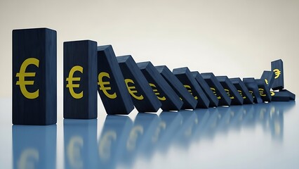 Domino effect of the Euro currency, financial crisis concept