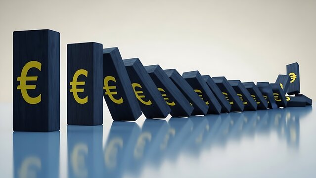 Domino effect of the Euro currency, financial crisis concept - Powered by Adobe
