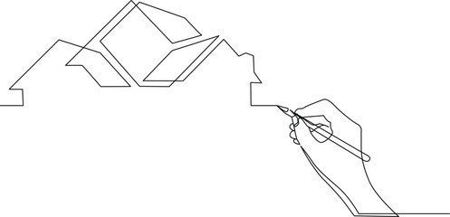 Architect's hand drawing continuous line abstract houses urban design plan Vector