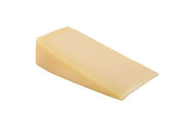Cheese block isolated on white background. Closeup view of a piece of cheese. Piece of delicious fresh cheese.