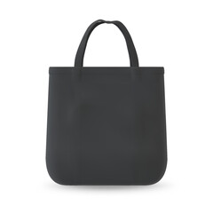 Realistic black fabric shopper bag with handles on an isolated background.