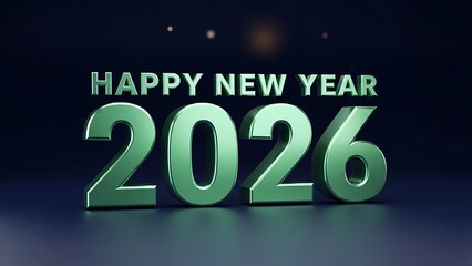 Festive happy new year 2026 greeting with glowing green dimensional typography on dark background