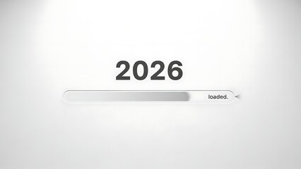 Year 2026 loading bar with text loaded on white background progress