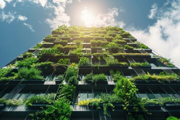 Green building facade featuring vertical garden architecture