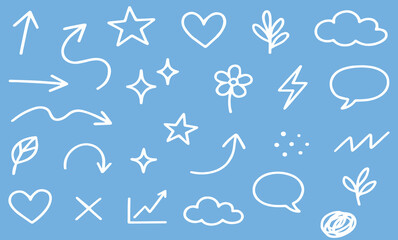 Cute Hand-Drawn Doodle Elements and Arrows Line Art Set