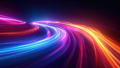 Vivid, flowing streaks of light create an abstract and dynamic visual in cool, vibrant colors