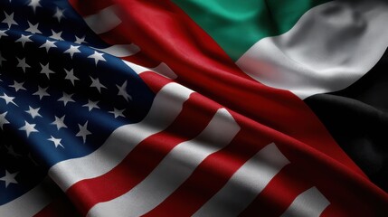 Flags of the United States and Kuwait shown together on fabric during a cultural exchange event