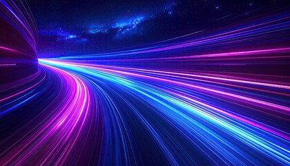 Abstract visual of light trails racing through a dark tunnel, toward celestial space