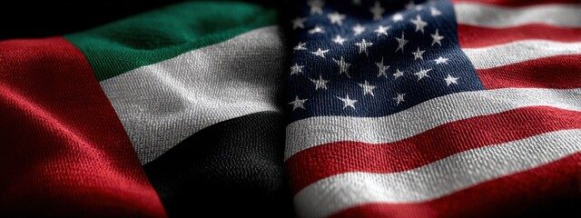 Fototapeta premium Flags of the United States and Kuwait displayed together, symbolizing friendship and cooperation between the two nations