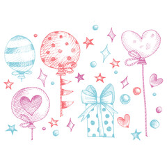 happy birthday card with balloons and hearts