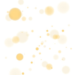Abstract golden shining bokeh isolated on transparent background featuring soft blur circles, warm festive illumination, and glittering light dust ideal for Christmas graphics and decorative seasonal 