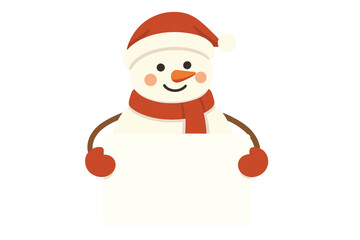 A Christmas backdrop featuring a 3D snowman holding a whiteboard, a blank winter holiday banner template, a Happy New Year greeting card mockup, and a humorous festive character
