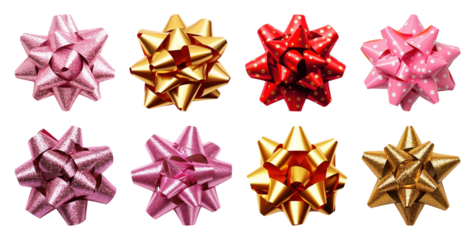 PNG Colorful decorative gift bows, element set on transparent background