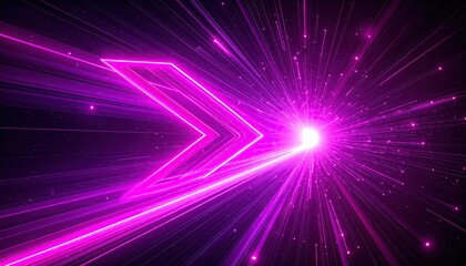 Illuminated directional sign, arrow-shaped, with particle bursts and dynamic light effects