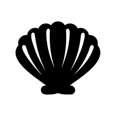 Detailed black and white vector image of a stylized scallop shell