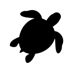 Isolated silhouette of a sea turtle swimming on a white background