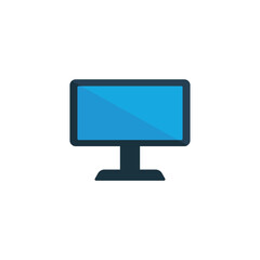Clean flat desktop monitor icon showing a modern computer screen for digital work, office tasks, browsing, coding, design, online learning, and technology-based projects.