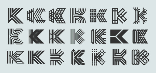 Geometric digital flat line letter K logo set