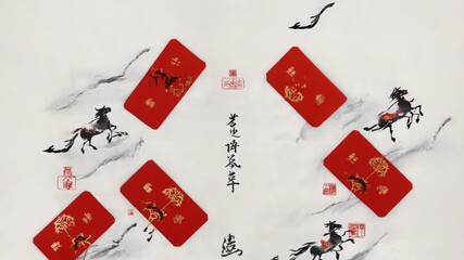 Red envelopes in a cherry tree. Chinese New Year.