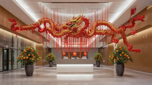 Office decorated for the Chinese New Year. 