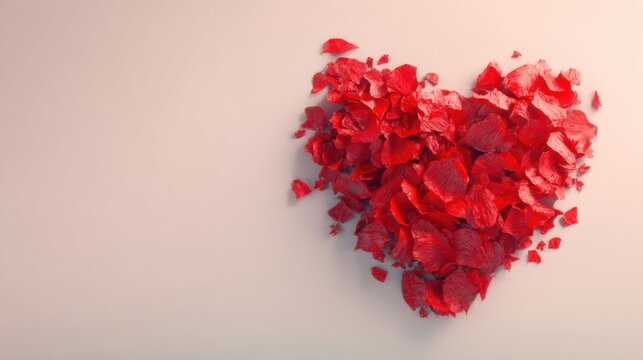 Heart made of red petals on a light background during a romantic event - Powered by Adobe