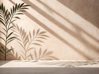 Minimal Botanical Leaf Shadow on Plaster Wall