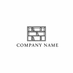 Minimalist bookshelf logo design with company name placeholder.