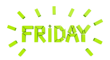 Green "friday" text made of blocks, isolated on transparent background