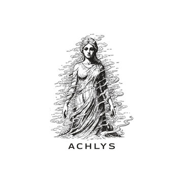 Surreal Illustration of Achlys, the Greek goddess or spirit of sadness, mist, and death, depicted as a melancholy