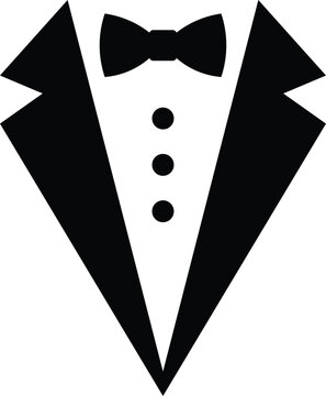 Black tuxedo with bow tie and three buttons on white background formal wear black and white
