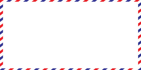 Airmail Envelope frame images with strips. International vintage letter border. Retro air mail postcard with blue and red stripes.  Empty classic postal frame. Vector illustration.modern